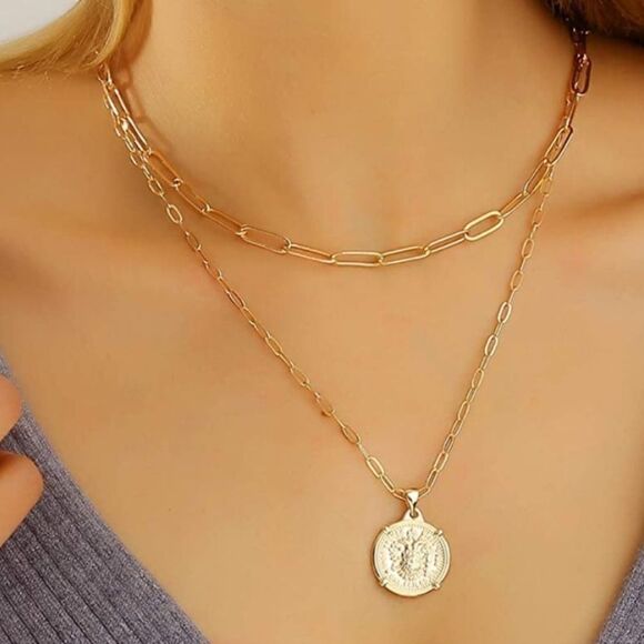 NEW Set- gold choker and medallion chain necklace - Picture 1 of 5